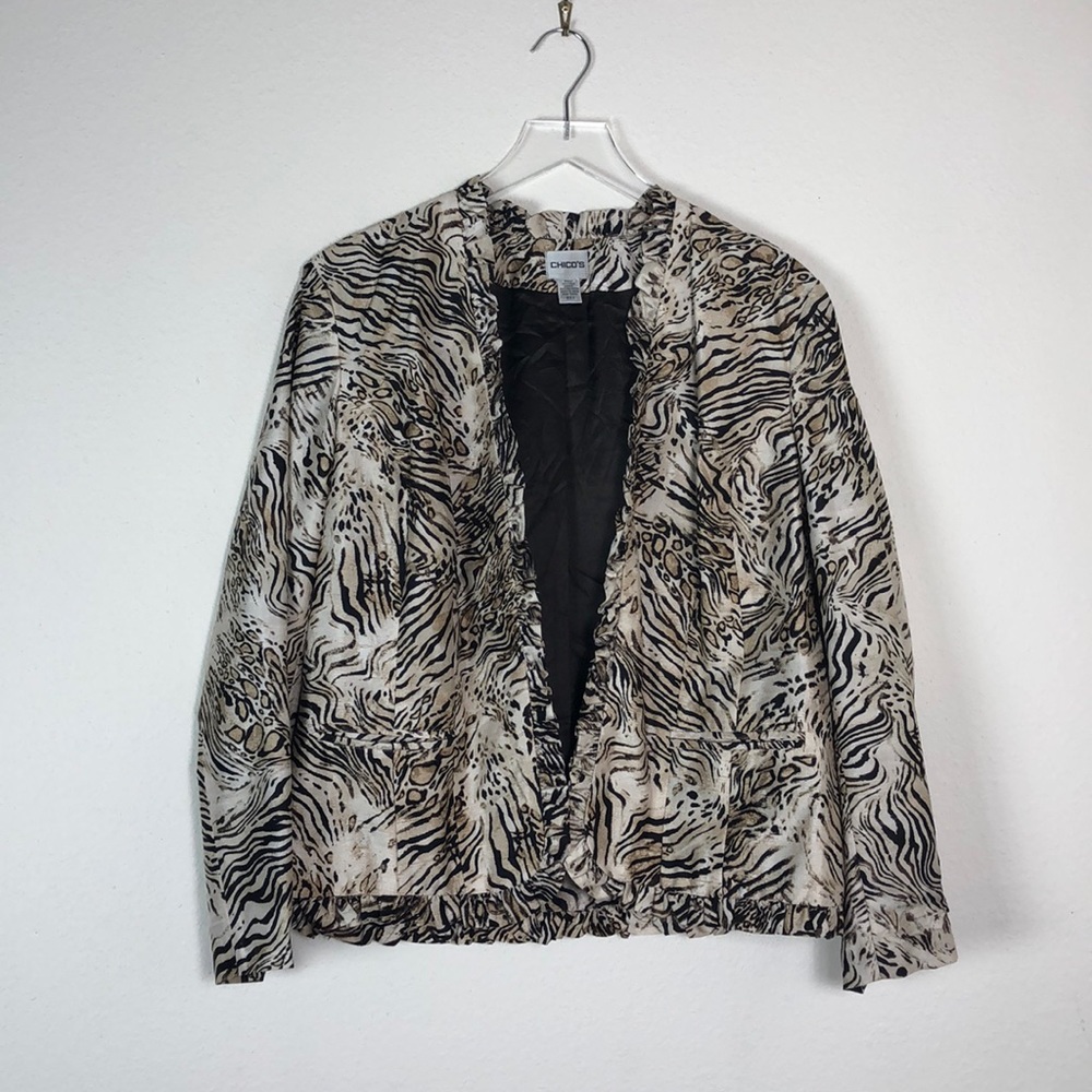 Chico’s Raw Silk Blazer Zebra Leopard 2